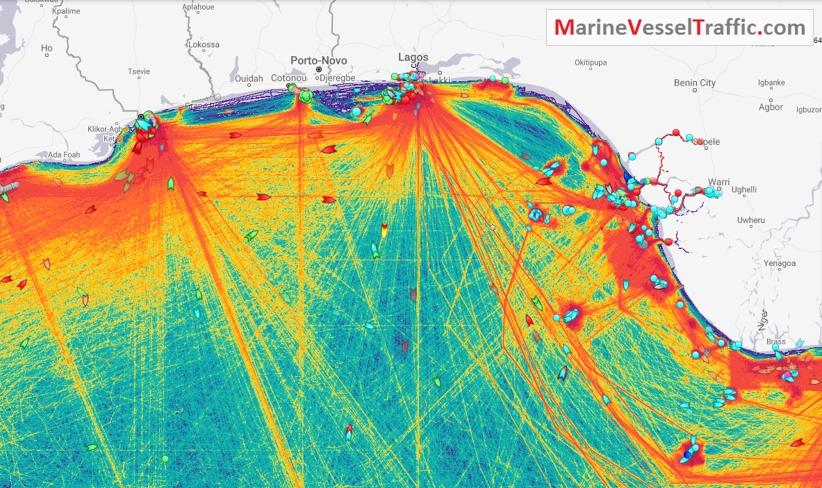 Live Marine Traffic, Density Map and Current Position of ships in BIGHT OF BENIN BAY